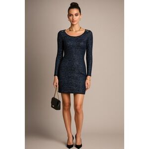 Navy Blue Sparkle Knit Dress‎ Long Sleeve Career Cocktail Party Small